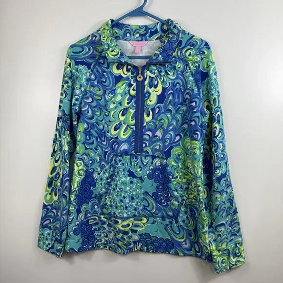 Lilly Pulitzer Skipper Popover Zip Jacket Sea Blue Lilly's Lagoon UPF 50+ Beach - Picture 10 of 12